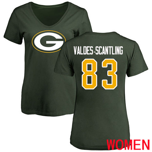 Green Bay Packers Green Women #83 Valdes-Scantling Marquez Name And Number Logo Nike NFL T Shirt->nfl t-shirts->Sports Accessory